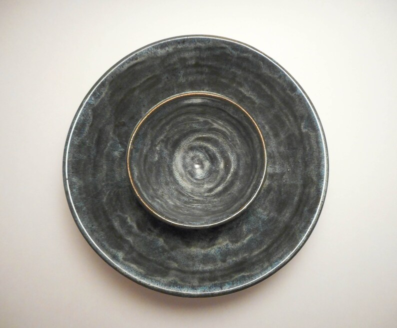Speckled Blue Chip and Dip Stoneware Ceramic Serving Bowl Kitchenware Handmade Pottery Hand Painted Hand Thrown Entertaining B0004