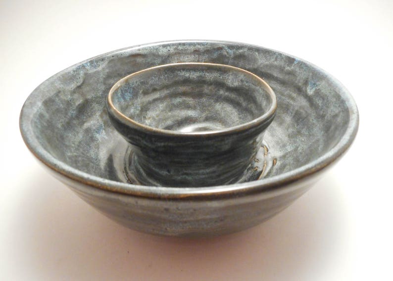 Speckled Blue Chip and Dip Stoneware Ceramic Serving Bowl Kitchenware Handmade Pottery Hand Painted Hand Thrown Entertaining B0004