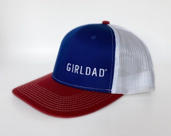 American Girldad® Embroidered Trucker Hat, Red White & Blue, Mens American Flag Hat, USA hat, American Hat, Fourth of July Hat, July 4th Hat