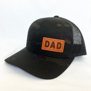 Offset Leather Patch Dad Trucker Hat, Teak Black Camo Trucker Hat, Leather SnapBack Hat, Dad Gift, New Dad, Dad Girl Boy, Gift for Dad