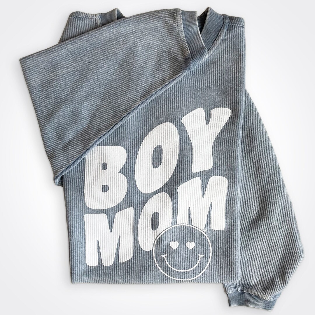 Boymom® Heart Eyes Corded Crew Sweatshirt in Denim Boy Mom Etsy