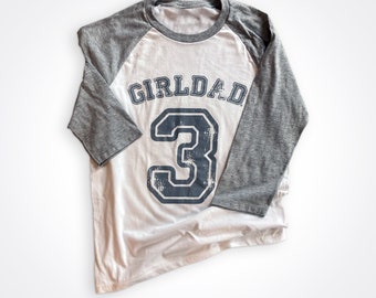 Girldad® 3 Baseball Tee Grey/White, Girl Dad, Dad of Girls, dad of girls shirt, Gift for Dad, Dad Shirt, Father's Day Shirt, fathers day
