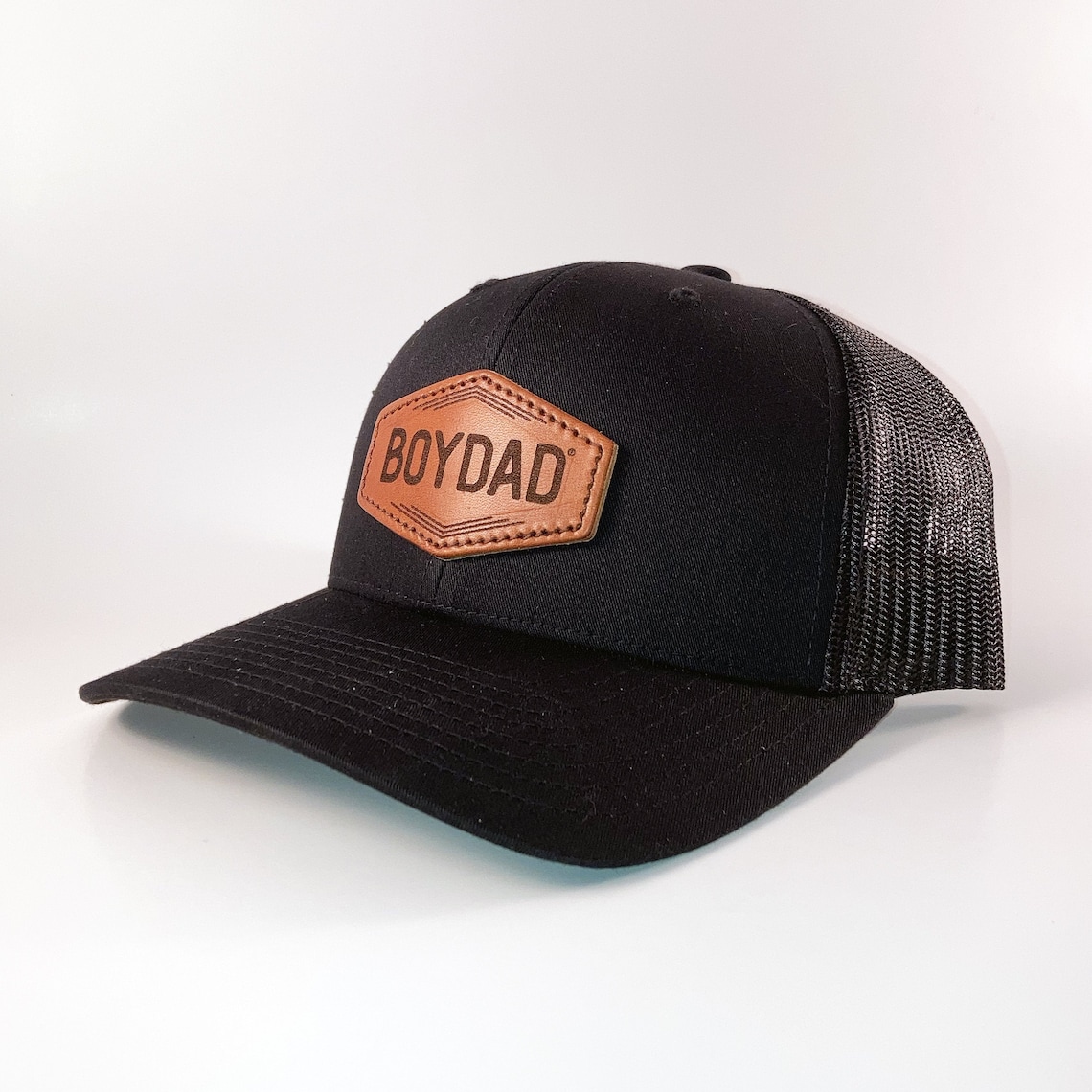 Boydad® Leather Patch Trucker Hat Black Trucker Hat Leather Etsy