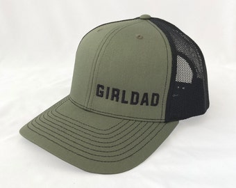 Girldad® Loden/Black Mesh Back Trucker Hat, Embroidered SnapBack Hat, Girl Dad, Girl Dad Gift, Dad of Girls