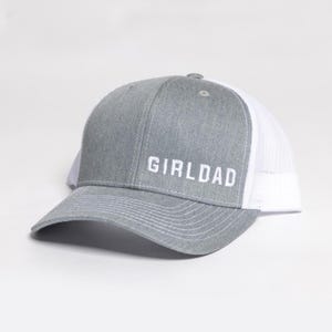 Girldad® Embroidered Trucker Hat, Heather Grey & White with Offset Logo, Embroidered SnapBack Hat, Girl Dad, Girl Dad Gift, Dad of Girls