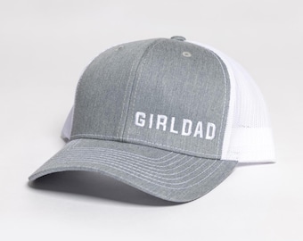 Girldad® Embroidered Trucker Hat, Heather Grey & White with Offset Logo, Embroidered SnapBack Hat, Girl Dad, Girl Dad Gift, Dad of Girls