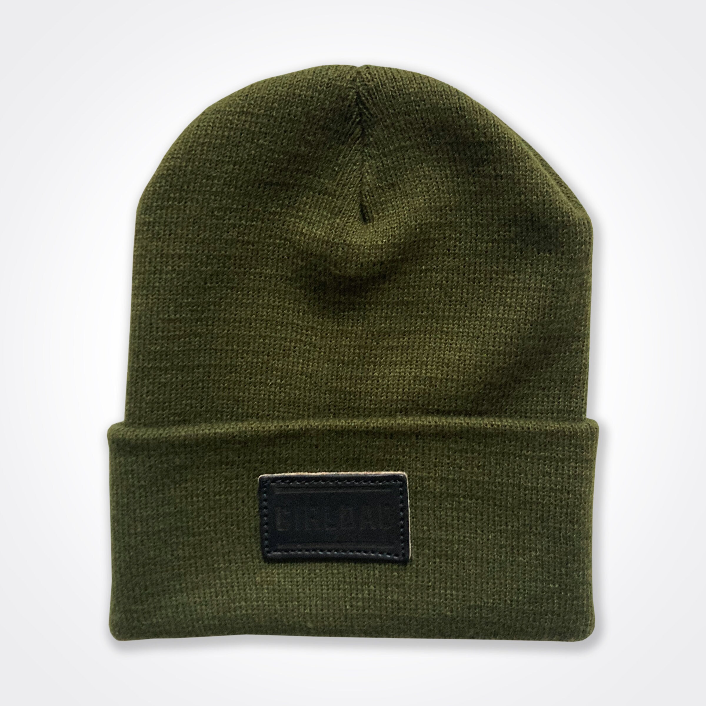 Girldad® Leather Patch Beanie in Olive, Classic Winter Hat
