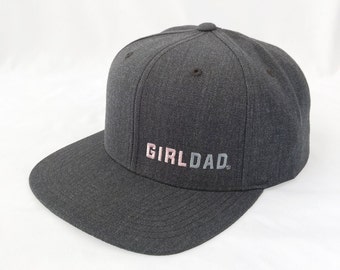 Girldad® Dark Heather Grey with Pink & Silver Embroidery Hat, Embroidered SnapBack Hat, Girl Dad, Girl Dad Gift, Dad of Girls