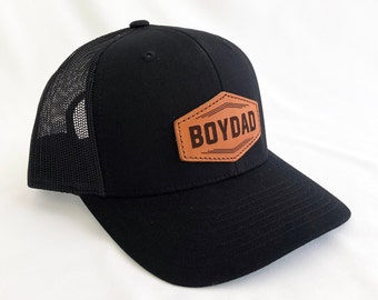 Boydad® Leather Patch Trucker Hat, Black Trucker Hat, Leather SnapBack Hat, Boy Dad, Boy Dad Gift, Dad of Boys, Gift for Dad