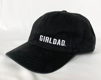 Girldad® Embroidered Black with White Offset Logo Unstructured Hat Cap, Pigment Dyed Unstructured Baseball Cap, Girl Dad, Girl Dad Gift