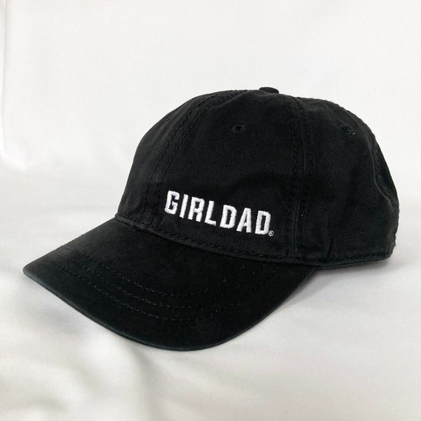 Girldad® Embroidered Black with White Offset Logo Unstructured Hat Cap, Pigment Dyed Unstructured Baseball Cap, Girl Dad, Girl Dad Gift