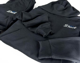 Pantalones deportivos BoyDad de tejido grueso, bordados en azul y blanco sobre negro, regalo para papá de niño, Boydad, papá de niños, papá de niño, regalo para papá, conjunto deportivo