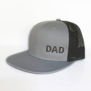 DAD Embroidered Trucker Hat, Steel Grey Trucker Hat, Flat Bill Snap Back Hat, Boy & Girl Dad, Dad Gift, Dad of Both, Gift for Dad