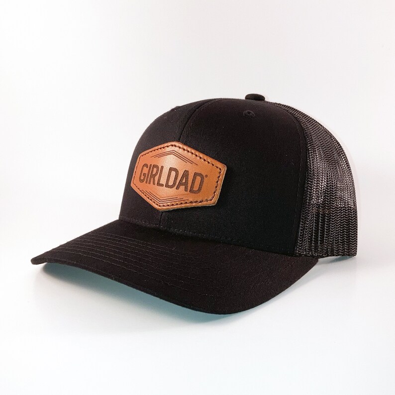 Girldad® Leather Patch Trucker Hat Black/Black Trucker Hat Etsy