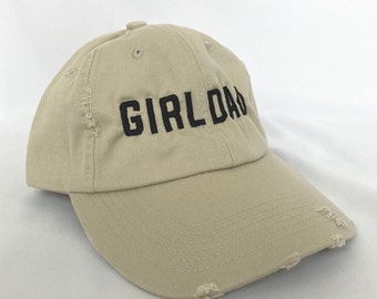 Girldad® Embroidered Khaki Distressed Unstructured Dad Hat Cap, Pigment Dyed Baseball Cap, Girl Dad, Girl Dad Gift, Dad of Girls, GiftDad
