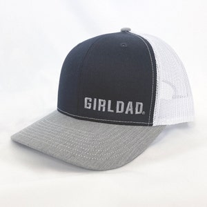 Girldad® Embroidered Trucker Hat, Grey/Navy/White Trucker Hat, Embroidered SnapBack Hat, Girl Dad, Girl Dad Gift, Dad of Girls