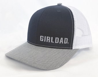 Girldad® Embroidered Trucker Hat, Grey/Navy/White Trucker Hat, Embroidered SnapBack Hat, Girl Dad, Girl Dad Gift, Dad of Girls