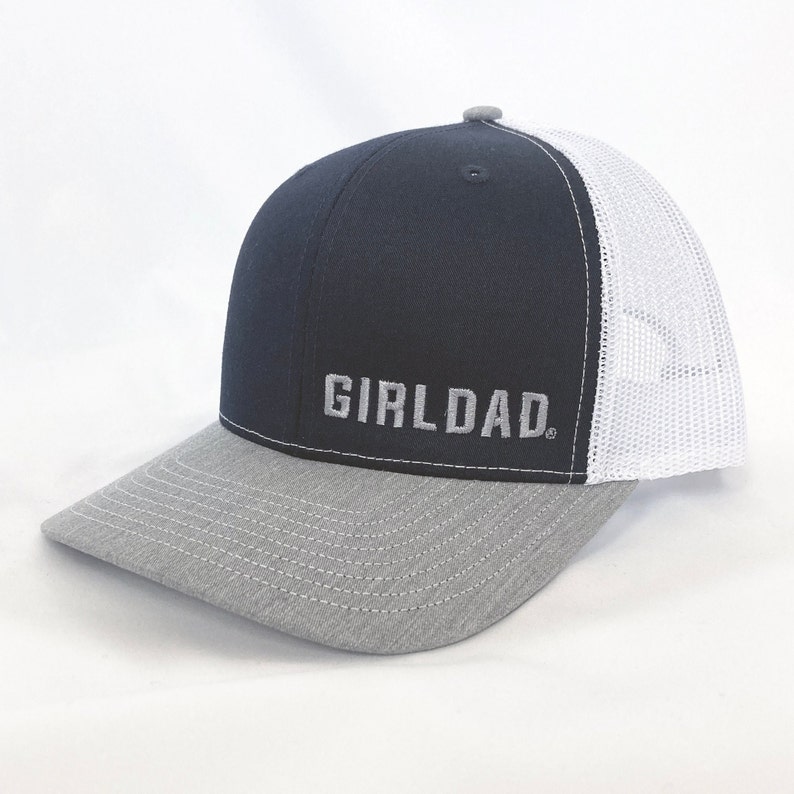 Girldad® Embroidered Trucker Hat, Grey/Navy/White Trucker Hat, Embroidered SnapBack Hat, Girl Dad, Girl Dad Gift, Dad of Girls image 1