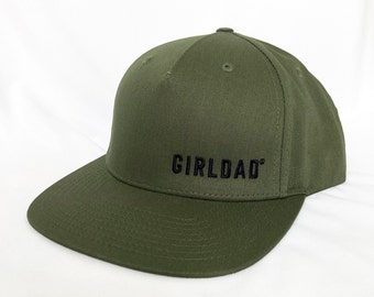 Girldad® Flat Bill Embroidered Trucker Hat, Army Olive/Black, Embroidered SnapBack Hat, Girl Dad, Girl Dad Gift, Dad of Girls