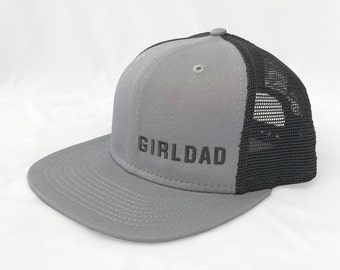 Girldad® Embroidered Trucker Hat, Steel Grey Trucker Hat, Flat Bill Snap Back Hat, Girl Dad, Girl Dad Gift, Dad of Girls, Gift for Dad