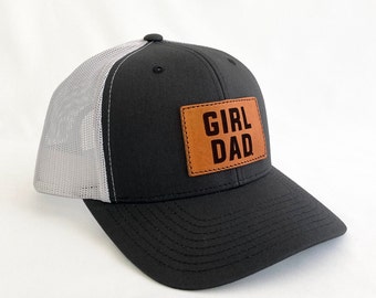 Girldad® Leather Patch Trucker Hat, Charcoal/White Trucker Hat, Leather SnapBack Hat, Girl Dad, Girl Dad Gift, Dad of Girls, Gift for Dad