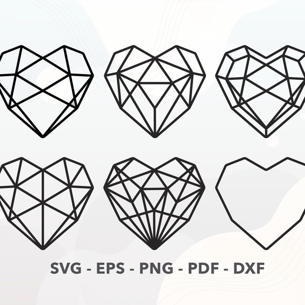 Geometrisches Herz Svg, Polygones Design svg, Valentinstag svg, Crystal Heart svg, Plotterdatei für Silhouette, Plotterdatei, Silhouette svg