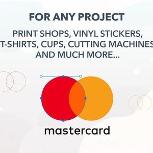 Pu&ograve; includere: Un logo Mastercard con cerchi rossi e arancioni sovrapposti. Il testo "mastercard" &egrave; sotto il logo. Il testo "FOR ANY PROJECT" &egrave; nella parte superiore dell'immagine. Il testo "PRINT SHOPS, VINYL STICKERS, T-SHIRTS, CUPS, CUTTING MACHINES AND MUCH MORE..." &egrave; sotto il logo.