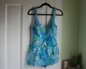 Size 16/18 Vintage Bathing Suit Blue One Piece