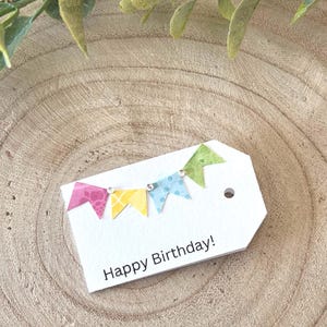 Etichetta regalo con striscione di buon compleanno, etichetta regalo di compleanno fatta a mano, etichetta regalo con striscione con piccoli strass,