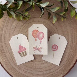 Étiquettes-cadeau pour fille d'anniversaire, lot de 3 étiquettes d'anniversaire pour fille, étiquette cadeau douce, étiquette cadeau ballon rose, étiquette cadeau fille pailletée
