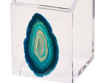 Acrylic pencil, pen, or makeup brush holder with agate