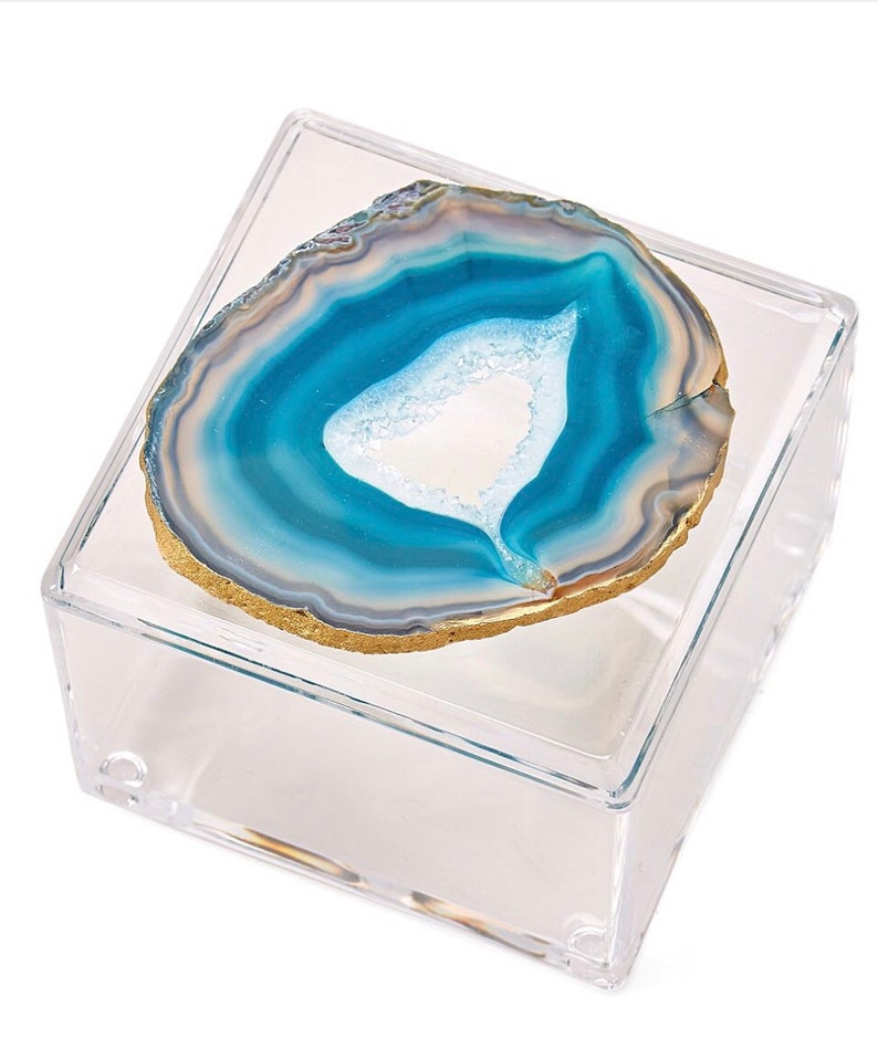 Lucite Box Adorned with an agate Teal