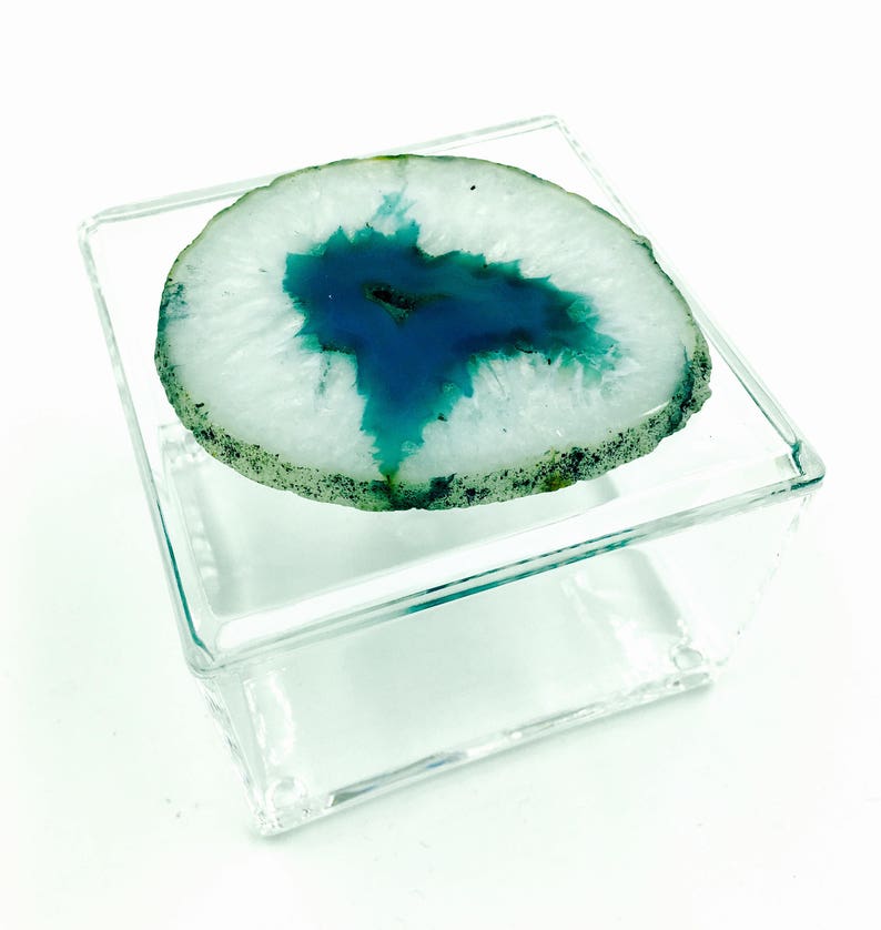 Lucite Box Adorned with an agate Green