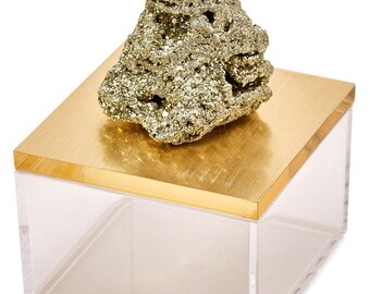 Gold or Silver acrylic box with pyrite stone on top!