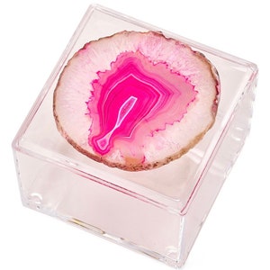 Lucite Box Adorned with an agate Pink