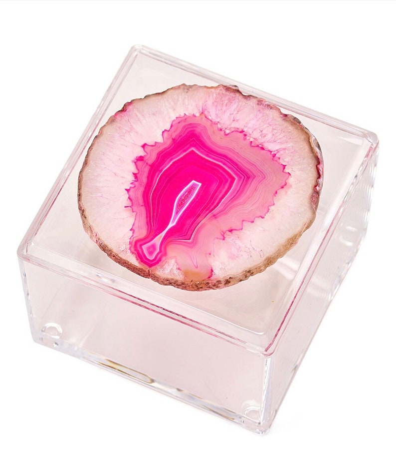 Lucite Box Adorned with an agate Pink