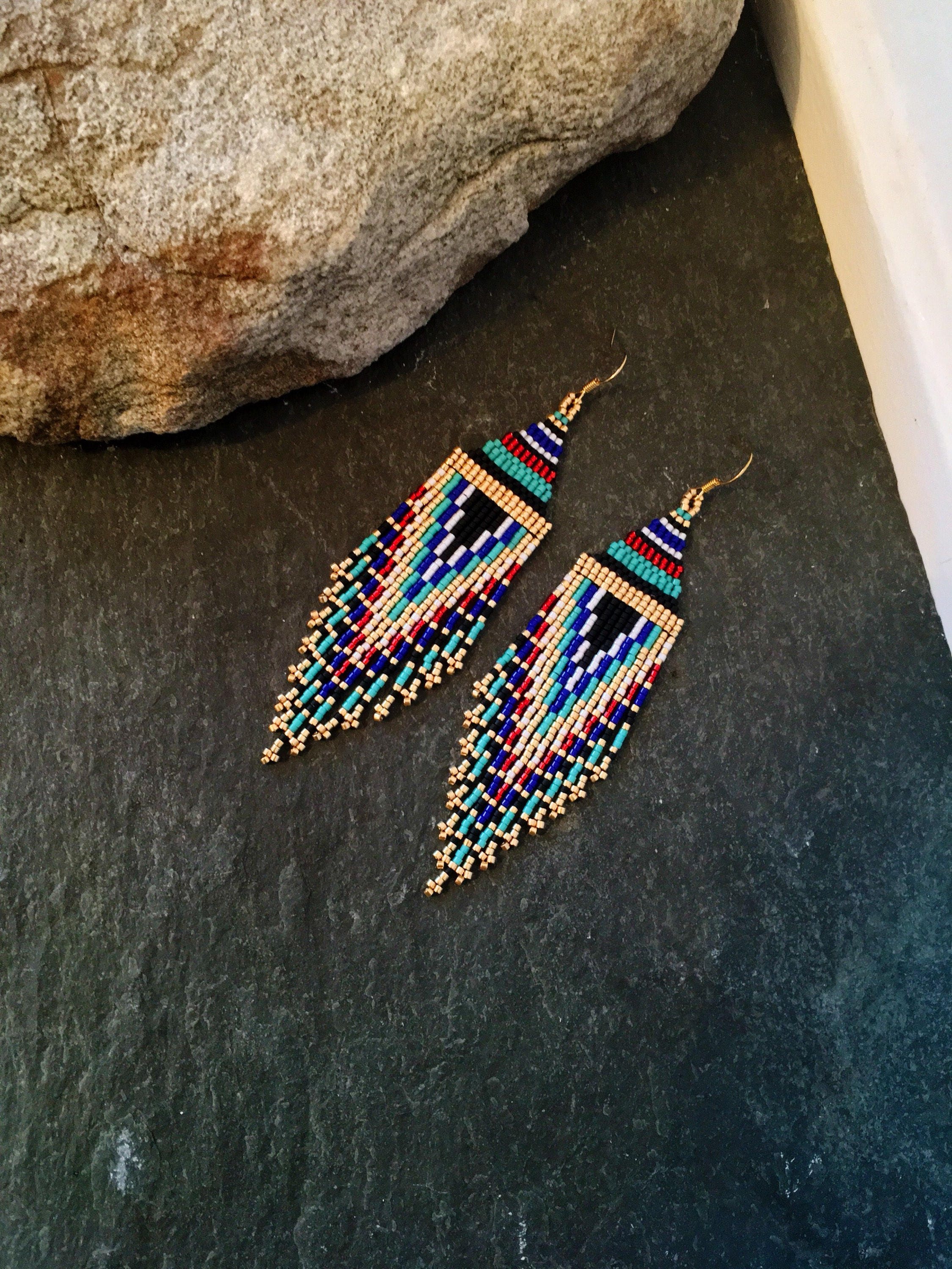 Native American Beaded Fringe Earrings Valentine Gift For Her | Etsy