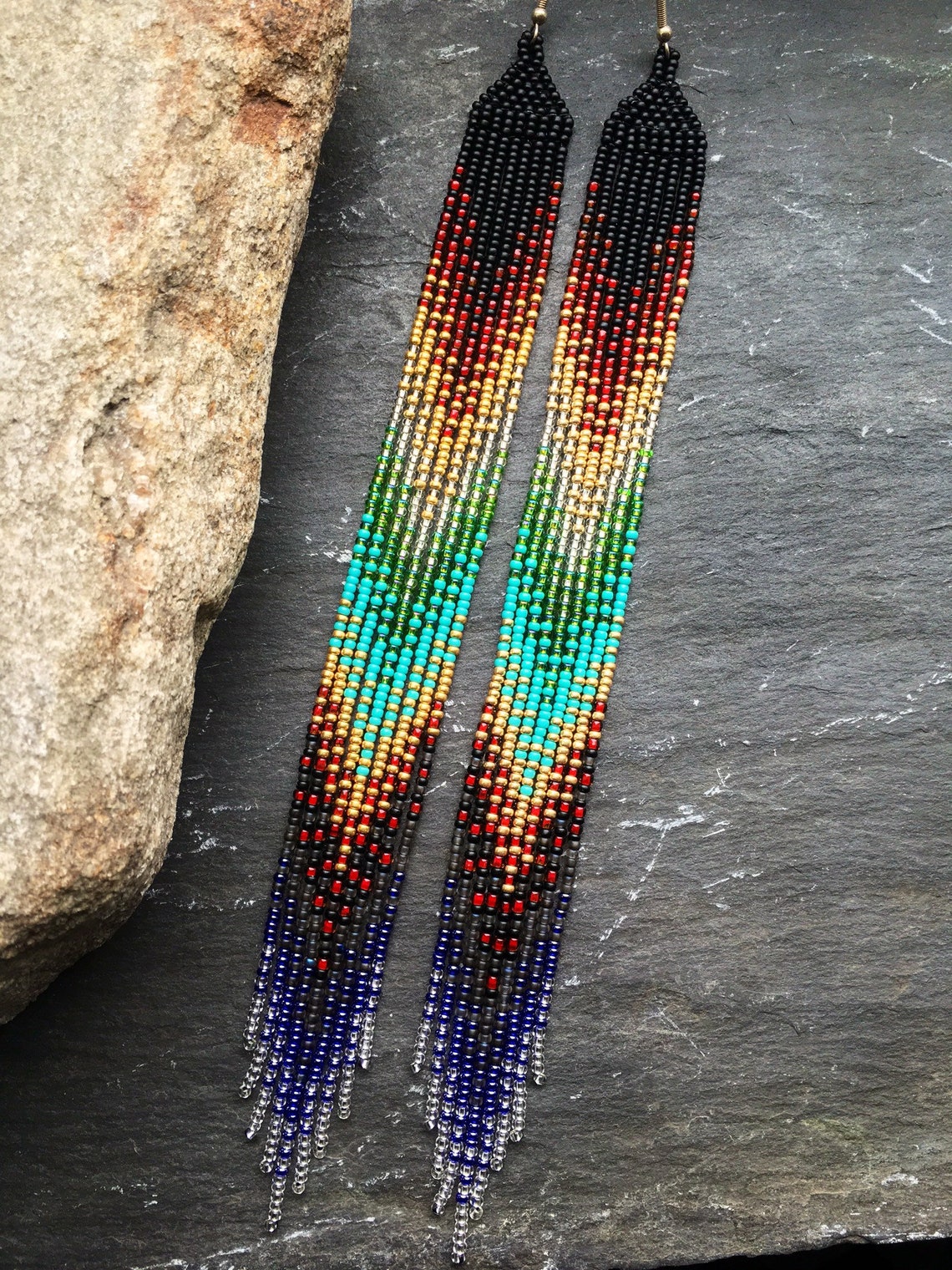 Long Native American Beaded Glass Seed Bead Fringe Statement - Etsy