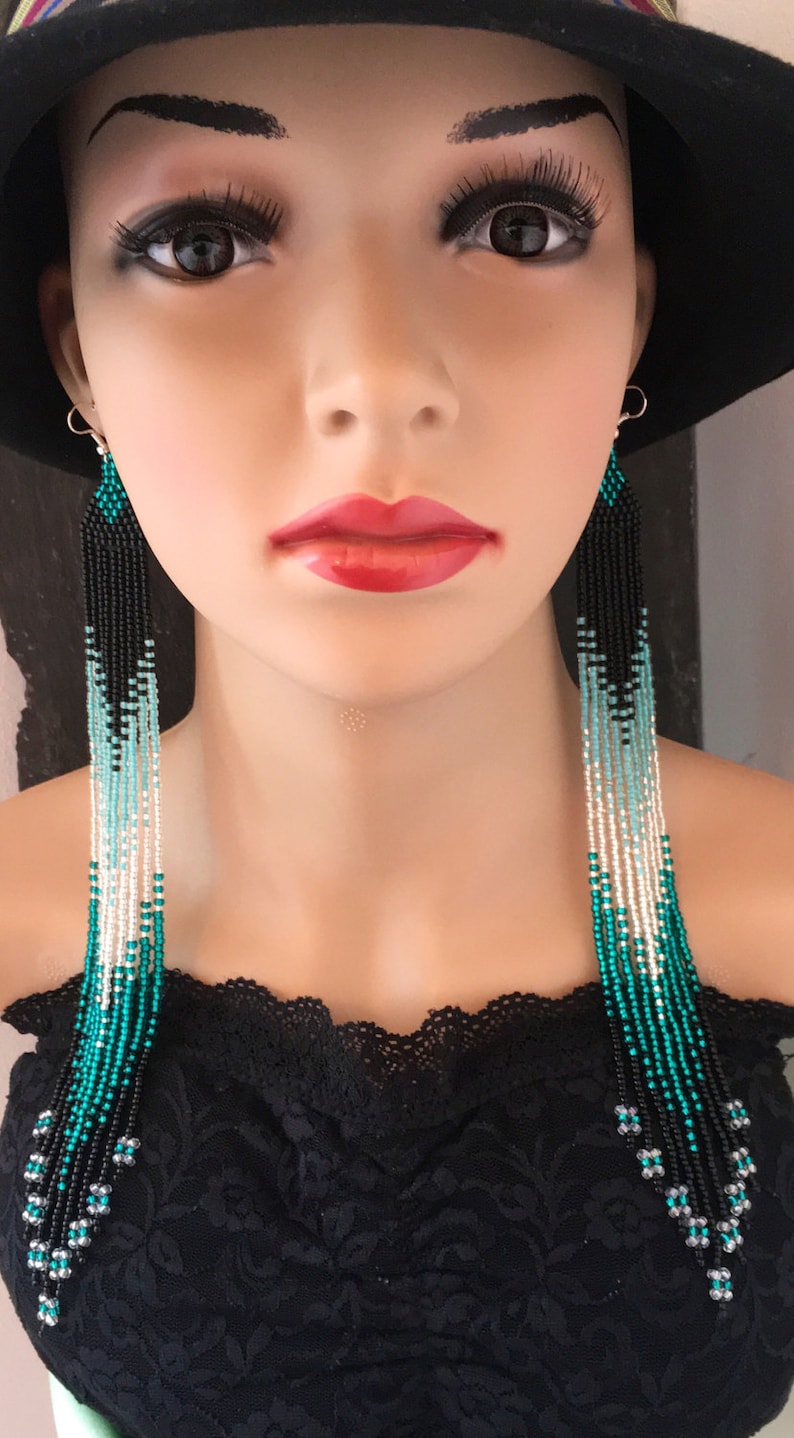 Aquamarine Beaded Glass Earrings Native American Seed Bead Etsy