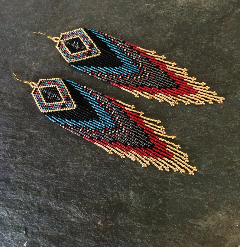 Luxury Glass Seed Bead Earrings Native American Style Beaded Statement ...