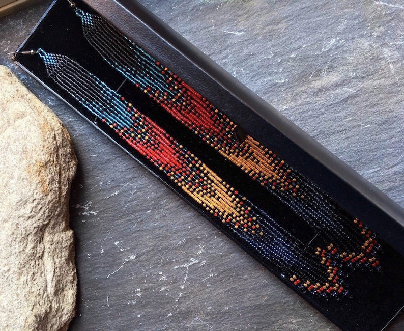 Long Native American Style Beaded Glass Seed Bead Fringe Statement ...