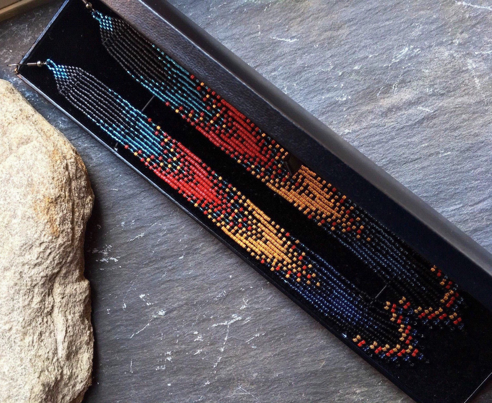 Long Native American Style Beaded Glass Seed Bead Fringe Statement ...