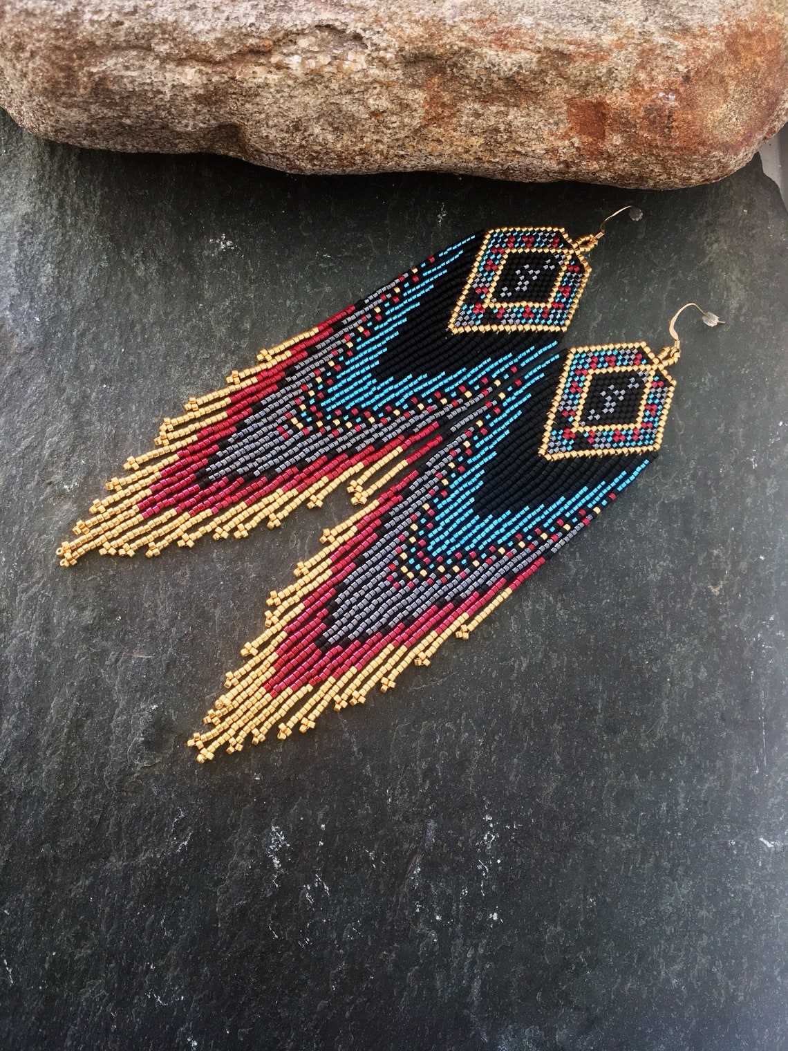 Luxury Glass Seed Bead Earrings Native American Style Beaded Statement ...