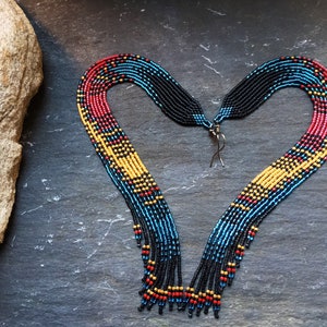 Long Native American Style Beaded Glass Seed Bead Fringe Statement ...