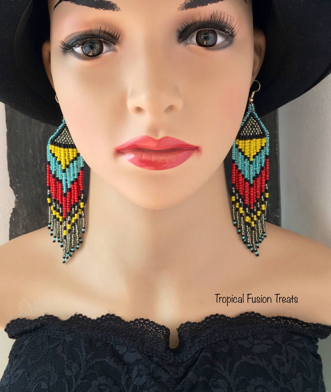 Long Beaded Tribal Seed Bead Statement Earrings Native Etsy
