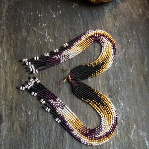 Long Native American Beaded Style Glass Seed Bead Fringe Statement ...