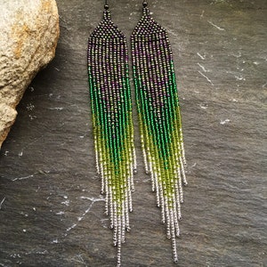 Long Native American Style Beaded Glass Seed Bead Fringe Statement ...