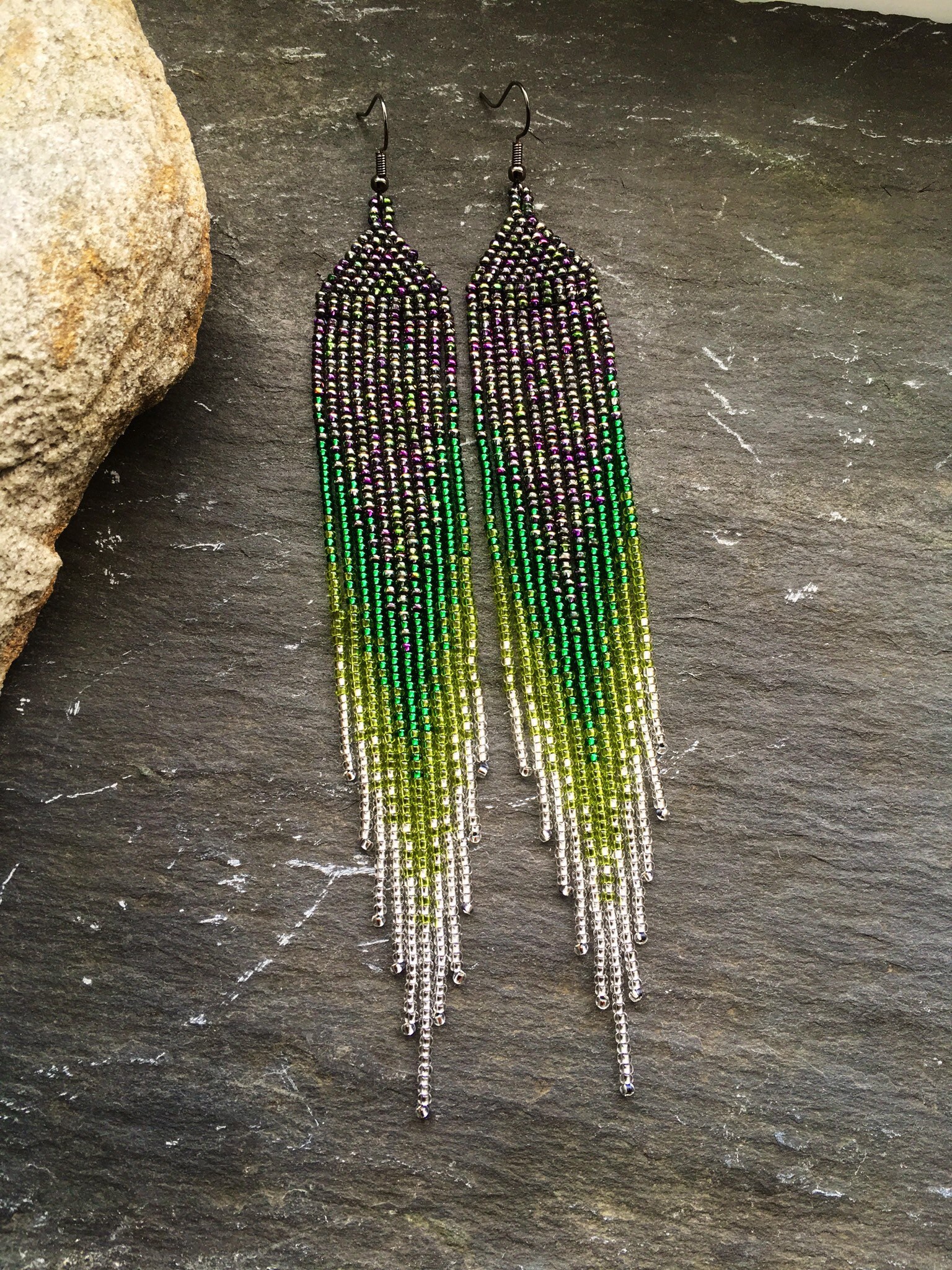 Long Native American Style Beaded Glass Seed Bead Fringe Statement ...