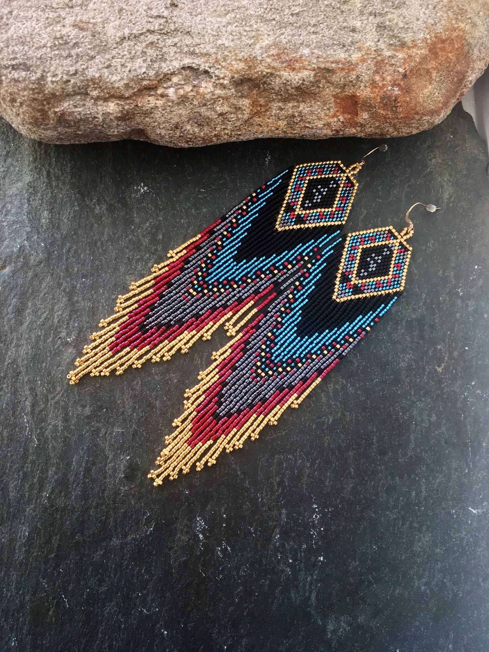 Luxury Glass Seed Bead Earrings Native American Style Beaded Statement ...