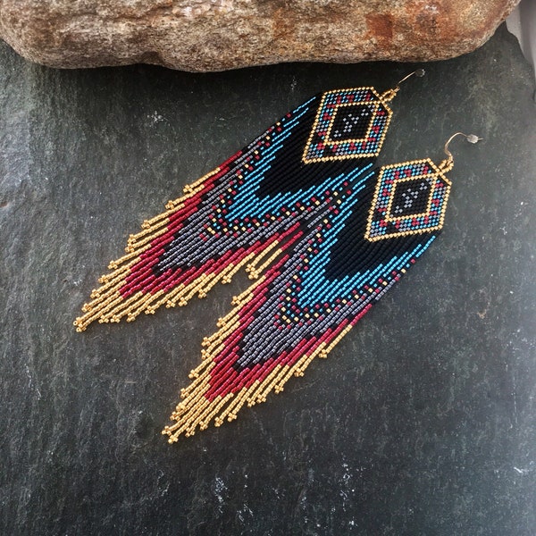 Luxury Glass Seed Bead Earrings Native American Style Beaded Statement Shoulder Dusters Gift For Her Zircon Gunmetal Cranberry Red Gold